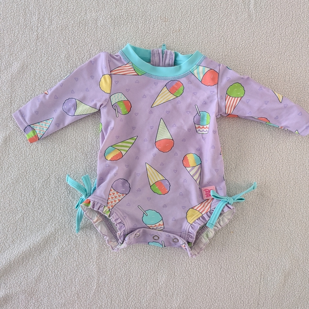Kids Purple Ice Cream Print Long Sleeve Swim Suit